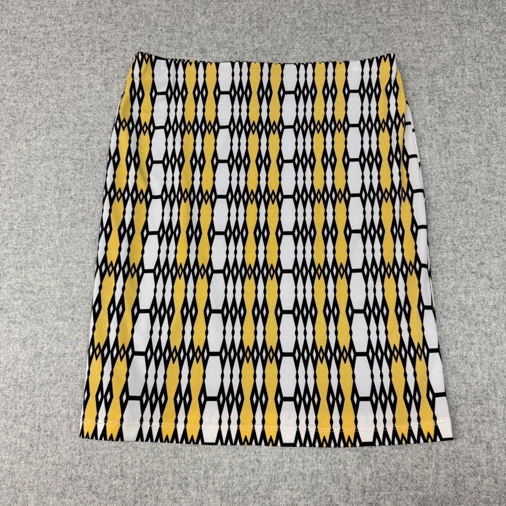 Karen Kane Skirt Small Yellow Black White Geometric Diamond Pull On Stretch Mini